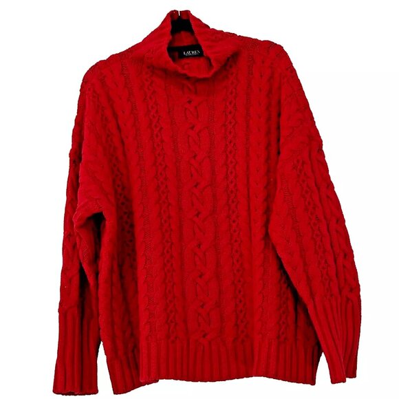 Lauren Ralph Lauren Funnel Neck Cable Knit Sweater plus size 2X Red - Picture 1 of 9